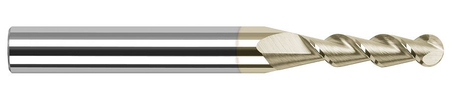 Picture of Harvey Tool 27908-C7 .125 Ball x 45 Helix CarbideEM, 2 FL ZrN End Mill Standard Flute Standard Helix Carbide ZrN Single End Ball NoseBall